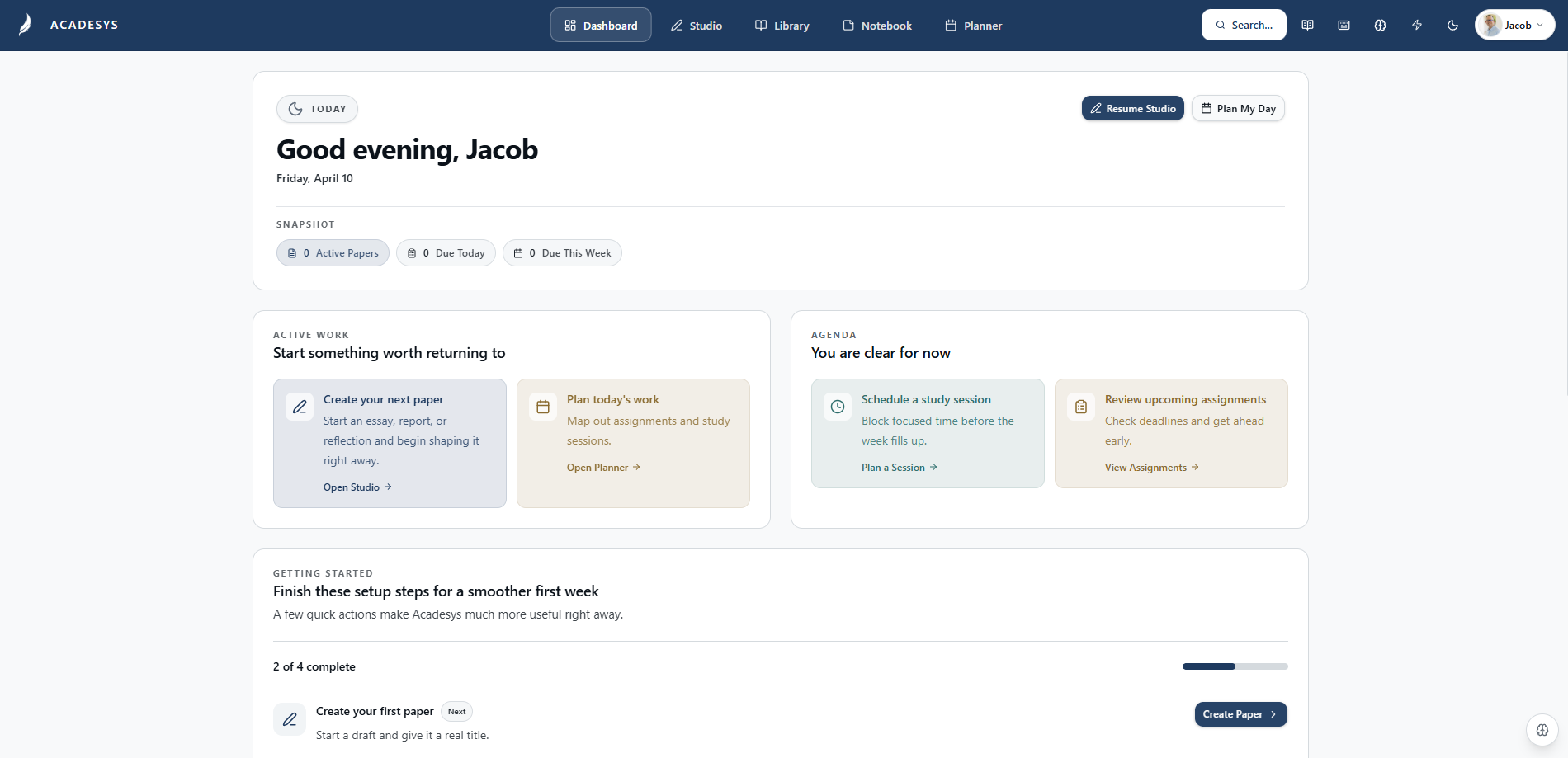 Acadesys Dashboard screenshot